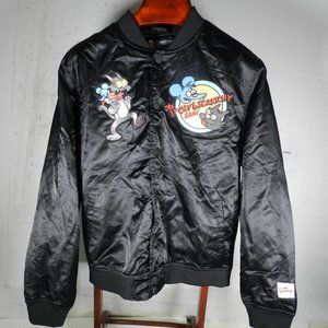 THE SIMPSONS Genuine Black Satin Snap Jacket ITCHY & SCRATCHY Themed Size XL